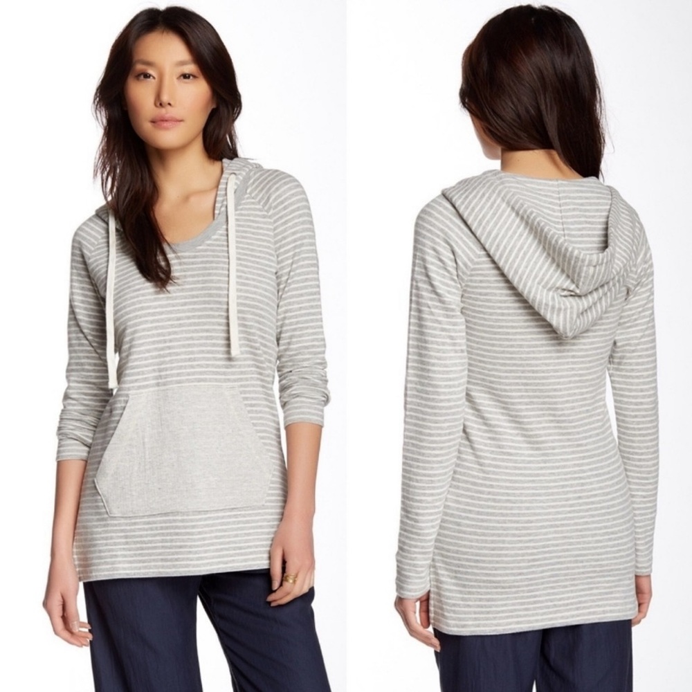 James Perse Grey/White Striped Hoodie M